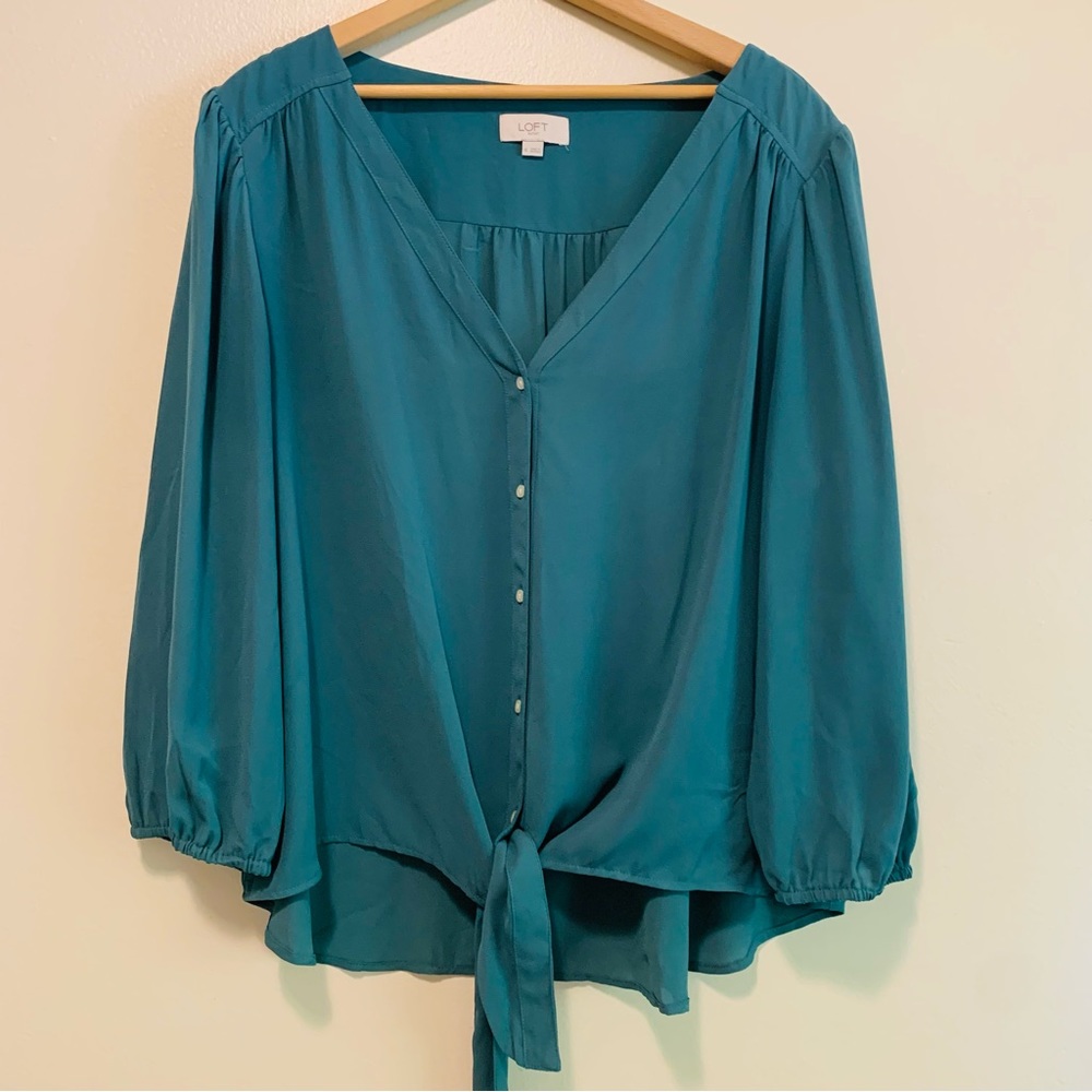 Loft Jade Green Button Front Boho Blouse size xl
